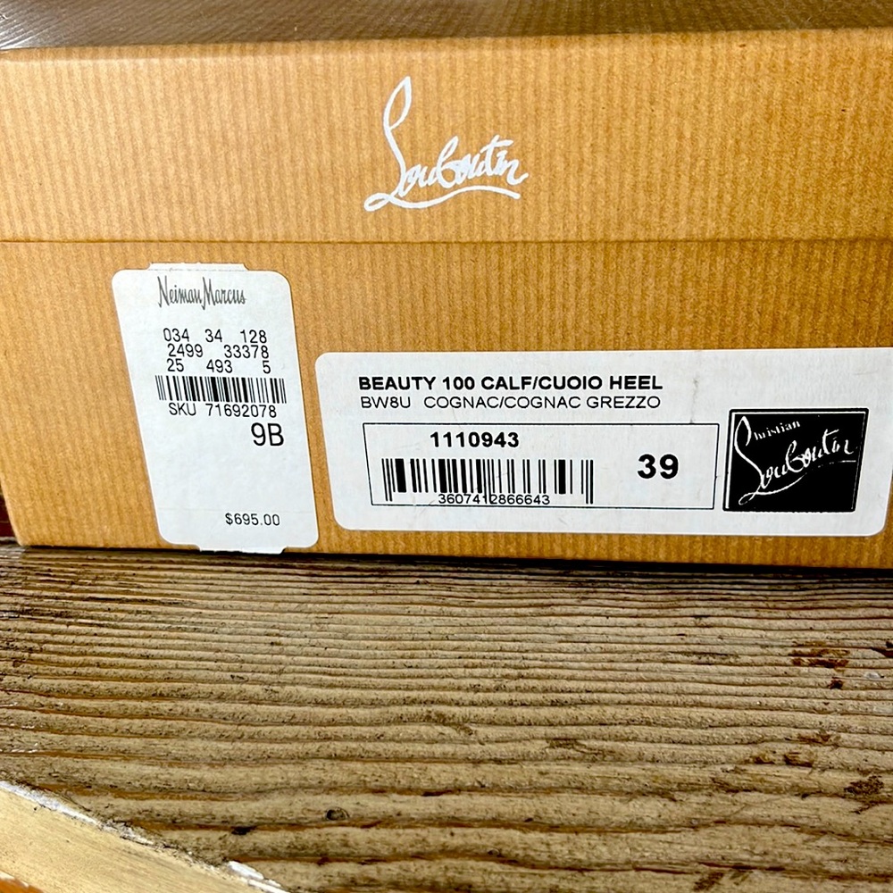 Christian Louboutin size 39 cognac Beauty 100 calf/cuoio heel.